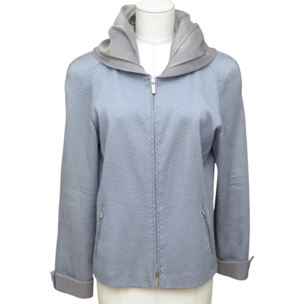 Giorgio Armani Jacket Blazer Blue Silver Zipper Long Sleeve Cotton Acetate Sz 48